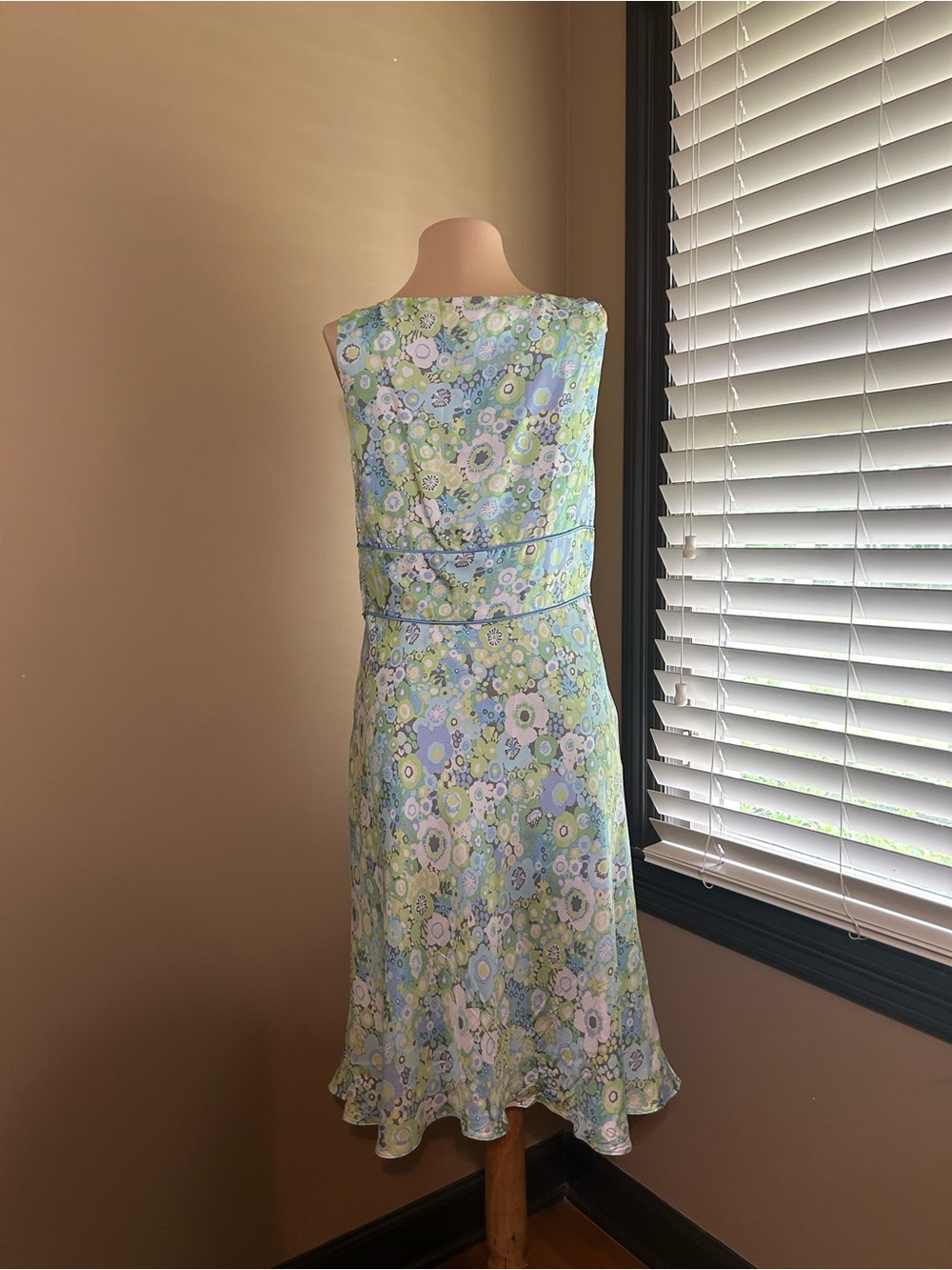 Sigrid Olsen Blue Satin Lined Dress with Floral Trim - Picture 4 of 6